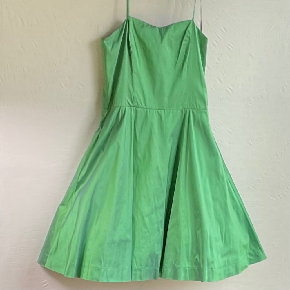 Custom Made Silk Occasion Dress, Green Silk Fully Lined w/ Crinoline @ Hemline M